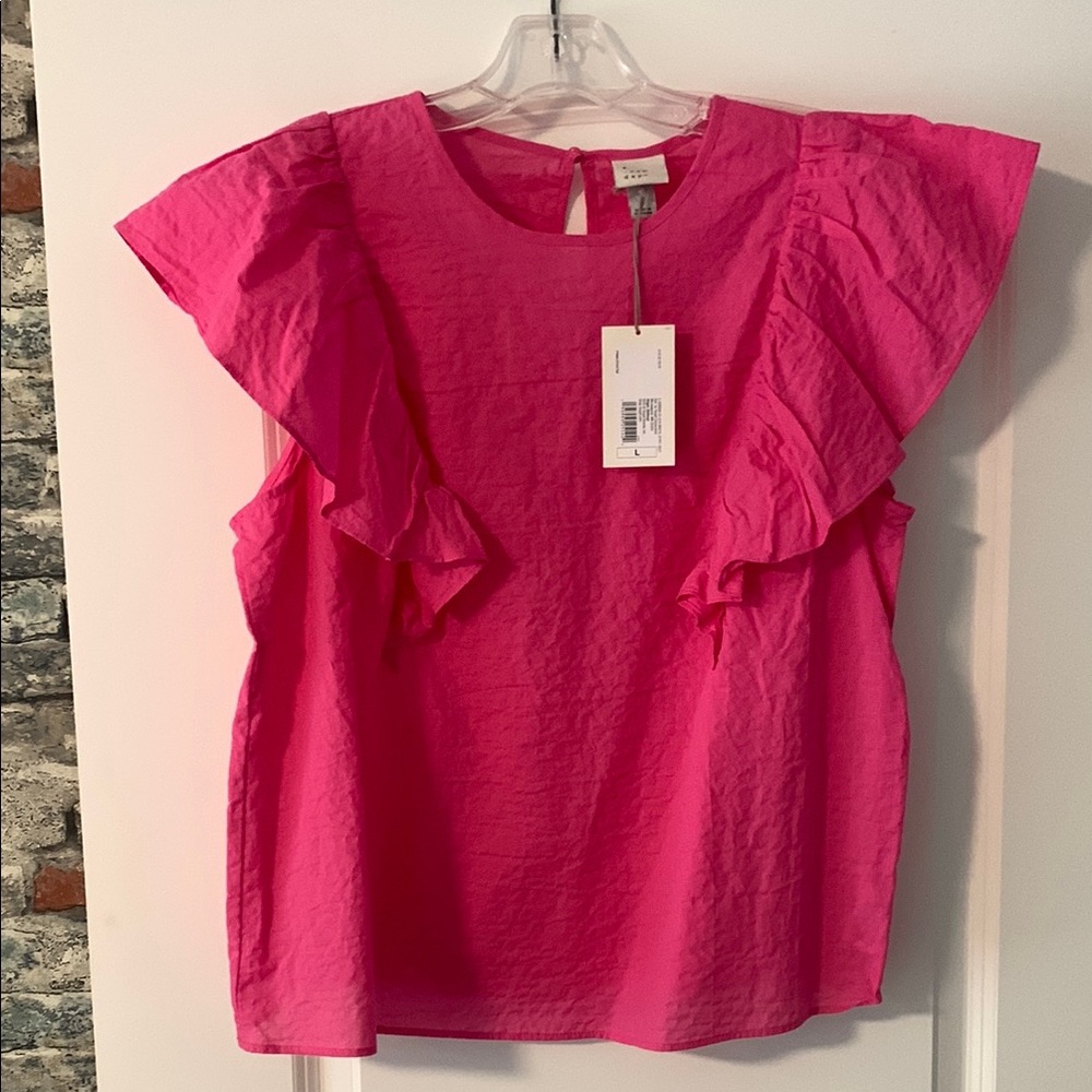 A New Day Pink Ruffled Flutter Sleeve Blouse